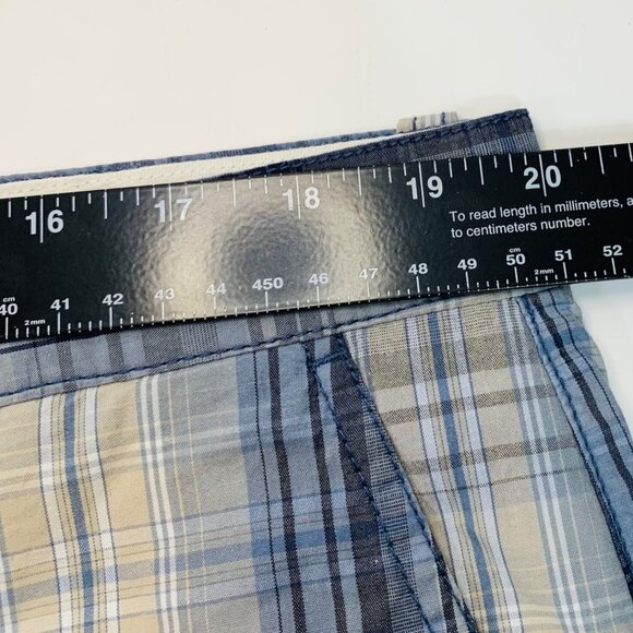 Weatherproof Plaid Cotton Shorts Mens 40 Blue Beige Preppy Flat Front Cotton - Picture 10 of 11